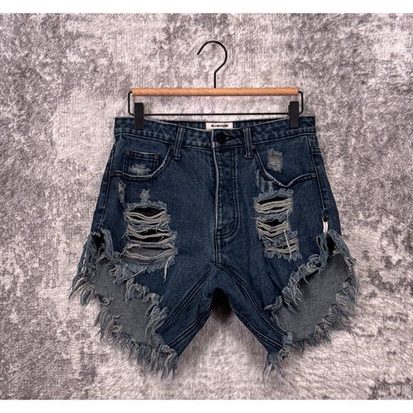 One Teaspoon x Free People Frankies Shorts 24 Womens Slouch Distress Denim - Picture 1 of 8